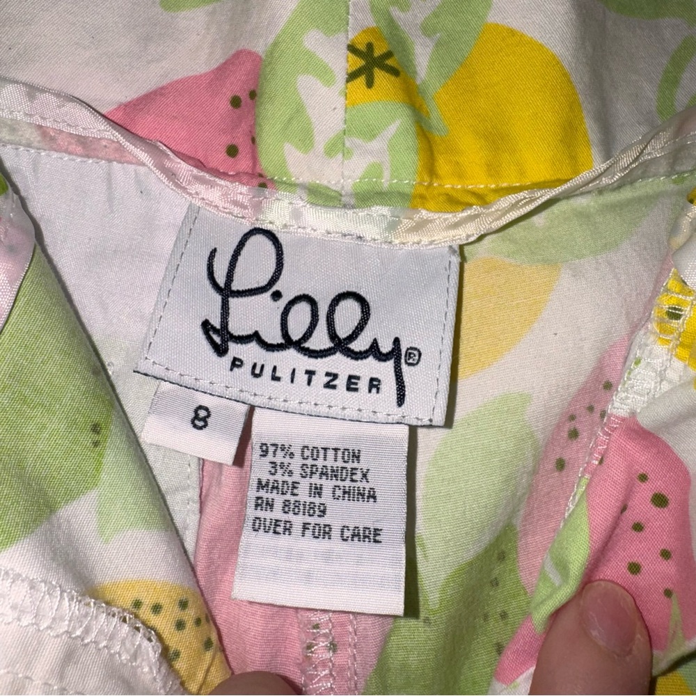 Lilly Pulitzer citrus lemon lime print Pink Yellow Fruit capri pants vintage 8 - Picture 2 of 13